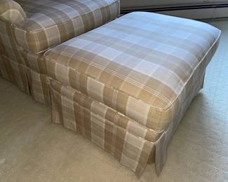 Comfy Brown & White Plaid Upholstered Arm Chair & Matching Ottoman