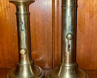 Antique Late 1800s Brass Candlestick Holders W/ Rising Tapers