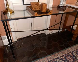 Twisted Black Wrought Iron Glass Top Console Table