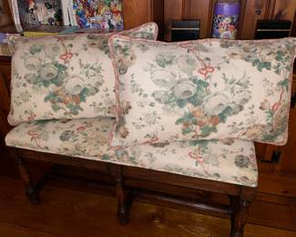 Upholstered Wooden Bench With Matching Decorative Pillows