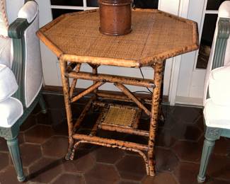 Fabulous Mid-Century Modern/Boho Bamboo Hexagon Accent Table