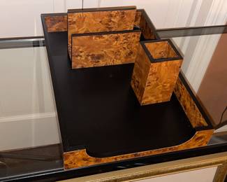 Burled Wood Desk Accessory Set