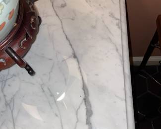 Large Dining Room Buffet Console Table With White Marble Top, 2 Drawers, & Bottom Shelf