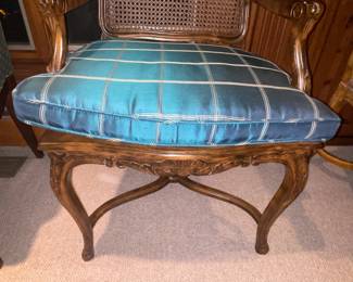 Accent Wooden Arm Chair With Cane Back & Upholstered Seat