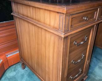 Large Wooden Desk With Black Leather Top