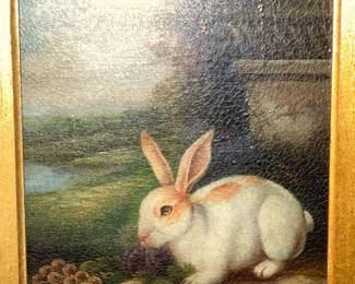 Gold Framed Bunny Painting (Unsigned)