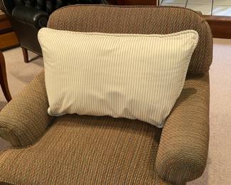 Comfy Brown Upholstered Arm Chair With Decorative Pillow (2 Available)