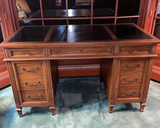 Large Wooden Desk With Black Leather Top