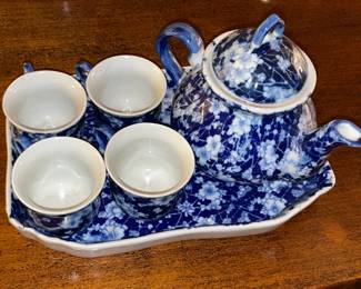 Blue Floral Tea Set W/ Tray