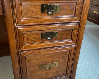 Large Wooden Desk W/ Brass Handle Details