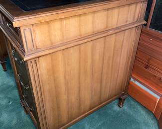 Large Wooden Desk With Black Leather Top