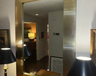 Large Mid Century Modern Brass Framed Mirror
