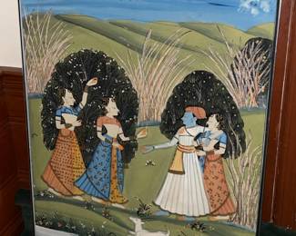 "Krishna And Radha With A Deer" Painting From The "Allen Waller India Collection" (18th Century, Kishangarh School)
