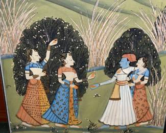 "Krishna And Radha With A Deer" Painting From The "Allen Waller India Collection" (18th Century, Kishangarh School)