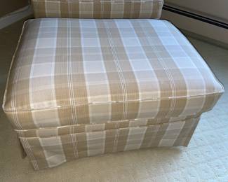 Comfy Brown & White Plaid Upholstered Arm Chair & Matching Ottoman