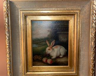 Gold Framed Bunny Painting (Unsigned)