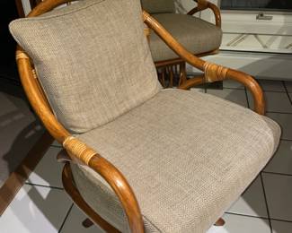 Kitchenette Wooden Table Set With Fabulous Mid-Century Modern/Boho Bamboo Club Chairs