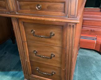 Large Wooden Desk With Black Leather Top