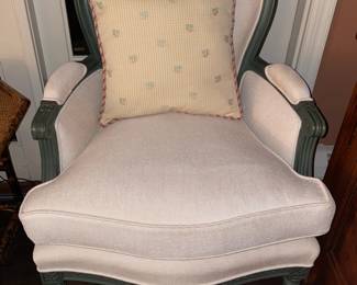 Painted Upholstered Arm Chairs With Decorative Accent Pillow