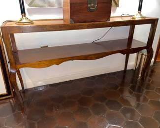 Large Antique Wooden Console Table With Middle Shelf