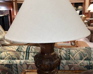 Carved Wooden Table Lamp