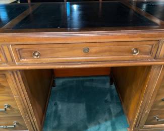 Large Wooden Desk With Black Leather Top