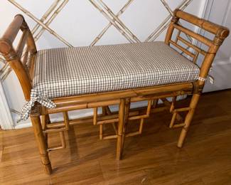 Fabulous Mid-Century Modern/Boho Bamboo Bench With Upholstered Seat