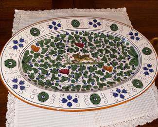 Large Williams Sonoma Hand Painted Rabbit Soup Tureen Server W/ Ladle & Tray From Italy