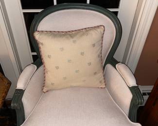 Painted Upholstered Arm Chairs With Decorative Accent Pillow