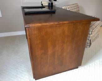 Large Wooden Desk W/ Brass Handle Details