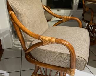 Kitchenette Wooden Table Set With Fabulous Mid-Century Modern/Boho Bamboo Club Chairs