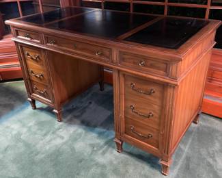 Large Wooden Desk With Black Leather Top