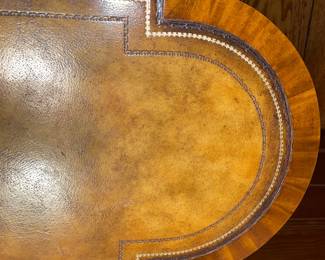 Beautiful Small Wooden Accent Table With Leather Top, Metal Accents, & Inlaid Wood By Maitland Smith