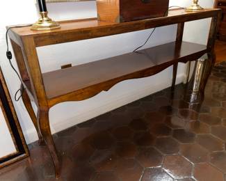 Large Antique Wooden Console Table With Middle Shelf