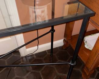 Twisted Black Wrought Iron Glass Top Console Table