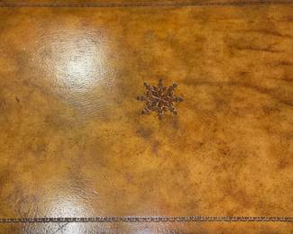 Beautiful Small Wooden Accent Table With Leather Top, Metal Accents, & Inlaid Wood By Maitland Smith