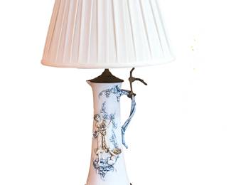 Porcelain Ewer Lamp with Grapes, Female and Cherub Figures