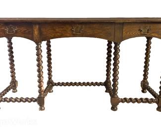 Oak Library Table with Spiral Turned Legs