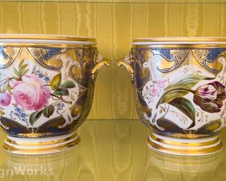 Large Floral Decorated Porcelain Cachepots