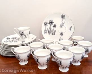 Staffordshire England "Black Iris" Luncheon Set - 23 Pieces
