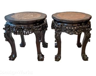 PAIR Marble-top Chinese Plant Stands
