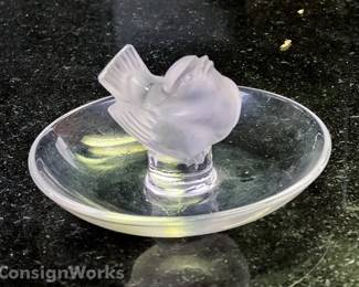 Lalique Crystal Chickadee Ring Tray Dish