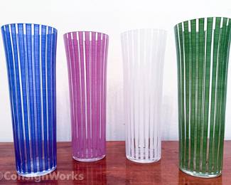 (4) MCM Bengt Orup Tall Drinking Glasses Johansfors Strikt Series Multicolor