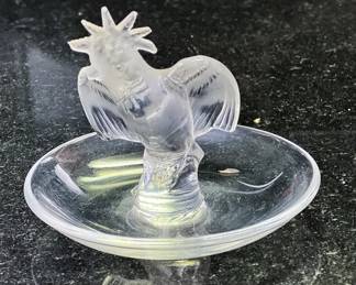 Lalique Crystal Rooster Ring Tray Dish