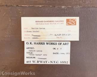 DETAIL: underside of Marilyn LEVINE "Brown Satchel" 1972 Ceramic Sculpture