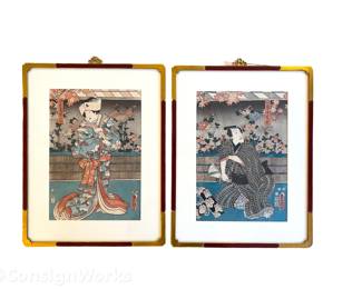 Two Japanese Woodblock Prints Ukiyo-e Kunisada Toyokuni III