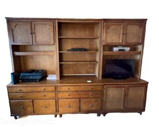 Three Section Wall Unit Bookcase With Woven Grass Doors
