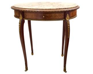 Antique Marble Top Oval Side Table with Drawer