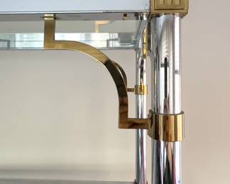 DETAIL: PAIR Maison Jansen Chrome & Brass Greek Key Etageres