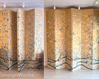 12-Panel Charles Gracie 9' Tall Hand Painted Rice Paper Folding Screen